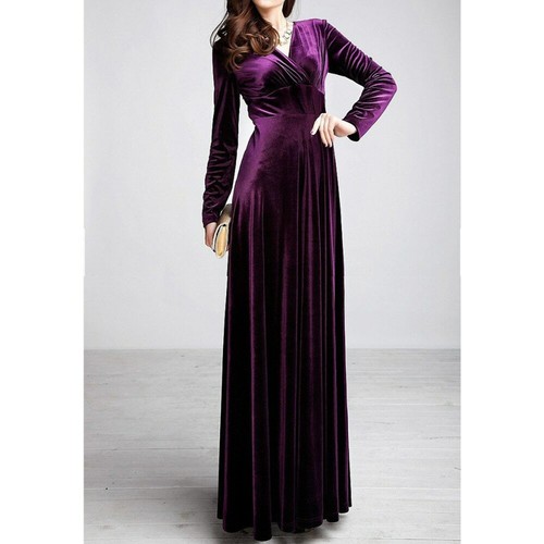 V-Neck Long Maxi Velvet Dresses Formal 