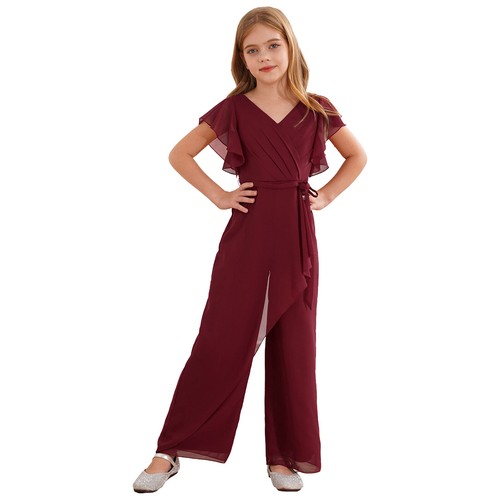 Kids Girls Jumpsuit Prom Rompers Pageant Overalls High Waist Bodysuit Communion - Picture 13 of 60