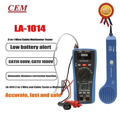 1Pcs CEM LA-1014 2 in 1 LAN Tester and Multimeter Built-in Speaker on Probe New