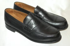 SAXONE  High Grain Black Leather Goodyear Penny Loafers Sz 10 F England