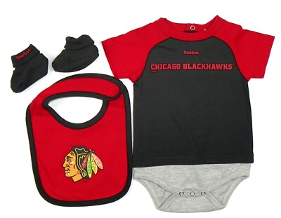 Chicago Blackhawks Infant Baby Creeper Bib & Bootie 3-Piece Set