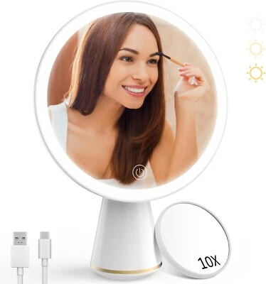 ALLJIA Make up Mirror with Lighting and 10x Magnification Rechargable 7.1" Portable