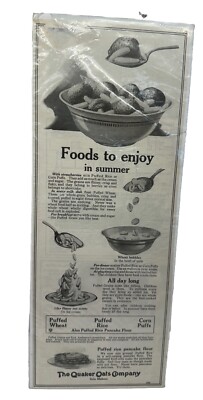 Antique Quaker Oats Puffed Wheat Rice Corn Puffs Cereal Original Paper Print Ad