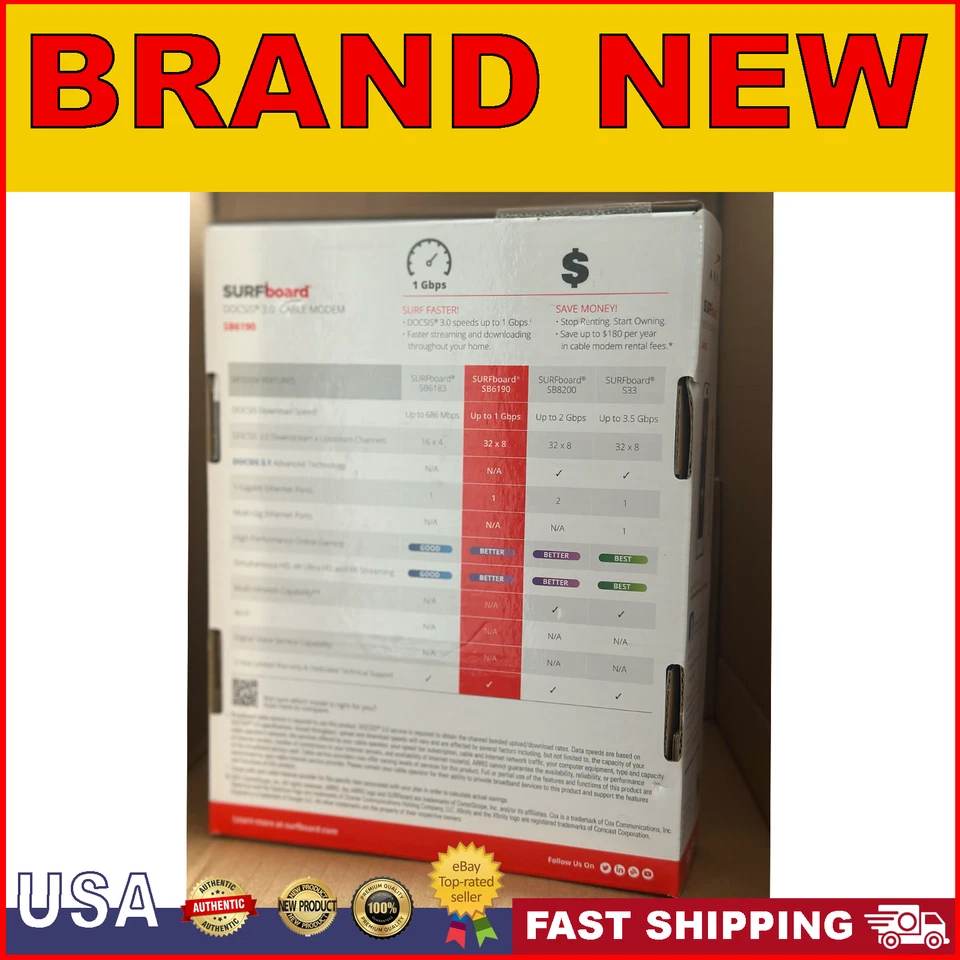 Arris SB6190 DOCSIS 3.0 Cable Modem Brand New original Sealed - Image 2 of 4