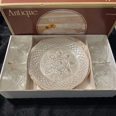 12PC Luminarc J.G. Durand Fine Crystal Anytime Snack Set - IOB Vintage Set