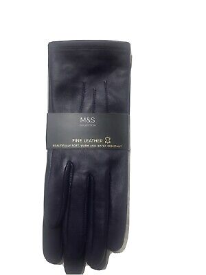 M&S Collection Purple Leather Gloves Soft Warm And Water Resistant Size M 