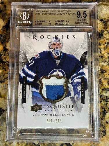 2015-16 UD EXQUISITE Connor Hellebuyck Rookie Jersey Patch 4 Color BGS 9.5 /299 - Picture 4 of 8