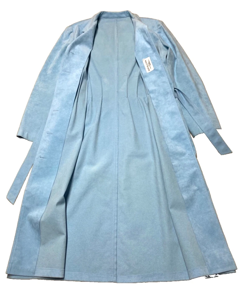 Vintage Suede Trench Coat Roth Le Cover 60s 70s Retro Baby Blue Belted Jacket - Image 2 of 4