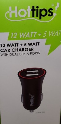 HotTips Dual USB Car Charger Black Dual Port  12 Watt  Fast Charging