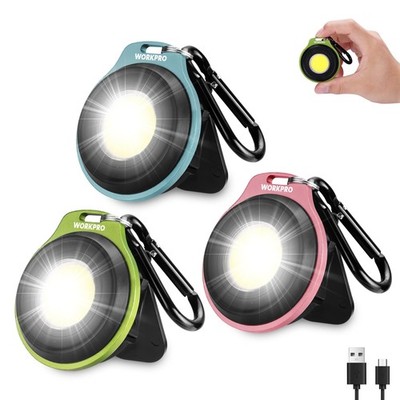 WORKPRO COB Keychain Work Light 3-Pcs Rechargeable Mini Flashlight EDC