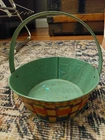 VINTAGE 1950s J. CHEIN & CO Tin EASTER BASKET Green HANDLE WEAVE Pink Orange