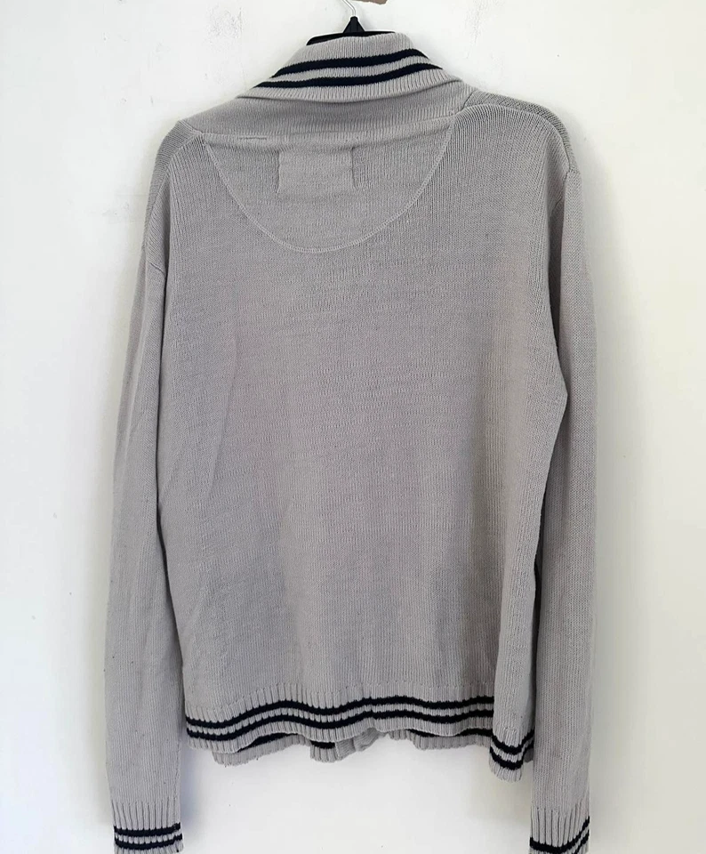 Cárdigan suéter gris negro a rayas con botones Brave Soul cuello chal en L para mujer Foto 4 de 4