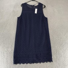 LOFT Dress Womens 14 Navy Blue Lace Shift Sleeveless Knee Length Spring Summer