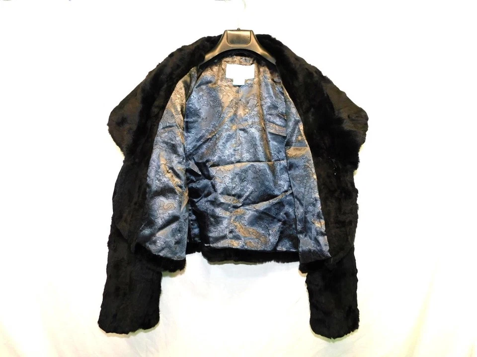 Abrigo de piel de conejo negro Nine West L cuello chal de un botón invierno fiesta formal Lg Foto 3 de 4