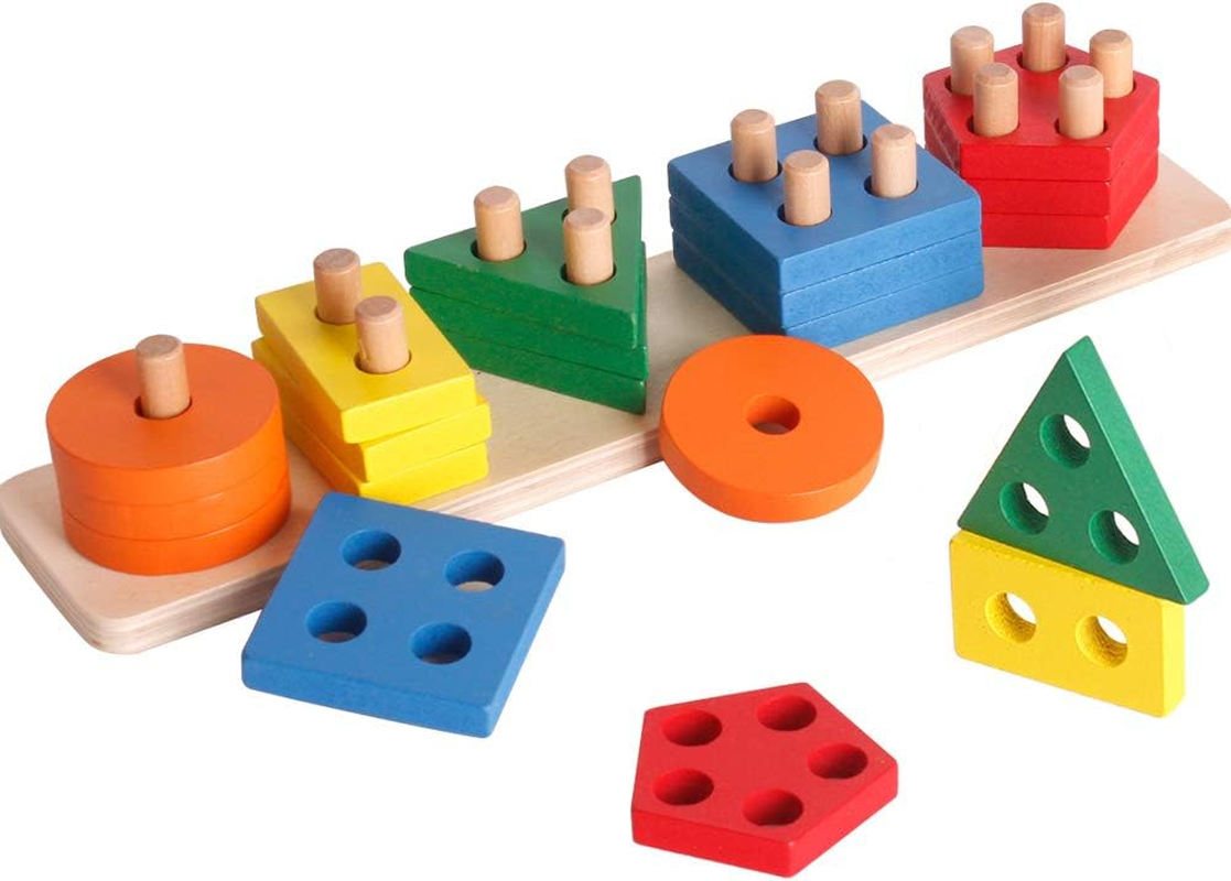 Montessori Wooden Sorting Stacking Toy for Toddlers 1 2 3 Years Old Boys Girls
