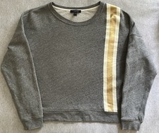 J Crew Women s Size Small Gray Sweatshirt With Gold/Ivory Stripe