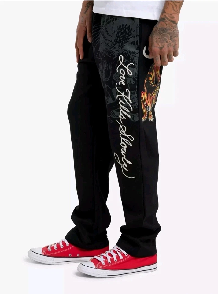Calça de Moletom Ed Hardy Crawling Logotipo Tigre Extra Grande Preta Love Kills Lentamente Retrô Ano Novo - Imagem 3 de 4