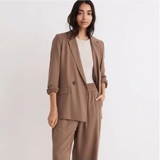 MADEWELL Drapeweave Caldwell Double-Breasted Blazer Castle Rock Tan Sz L UU53