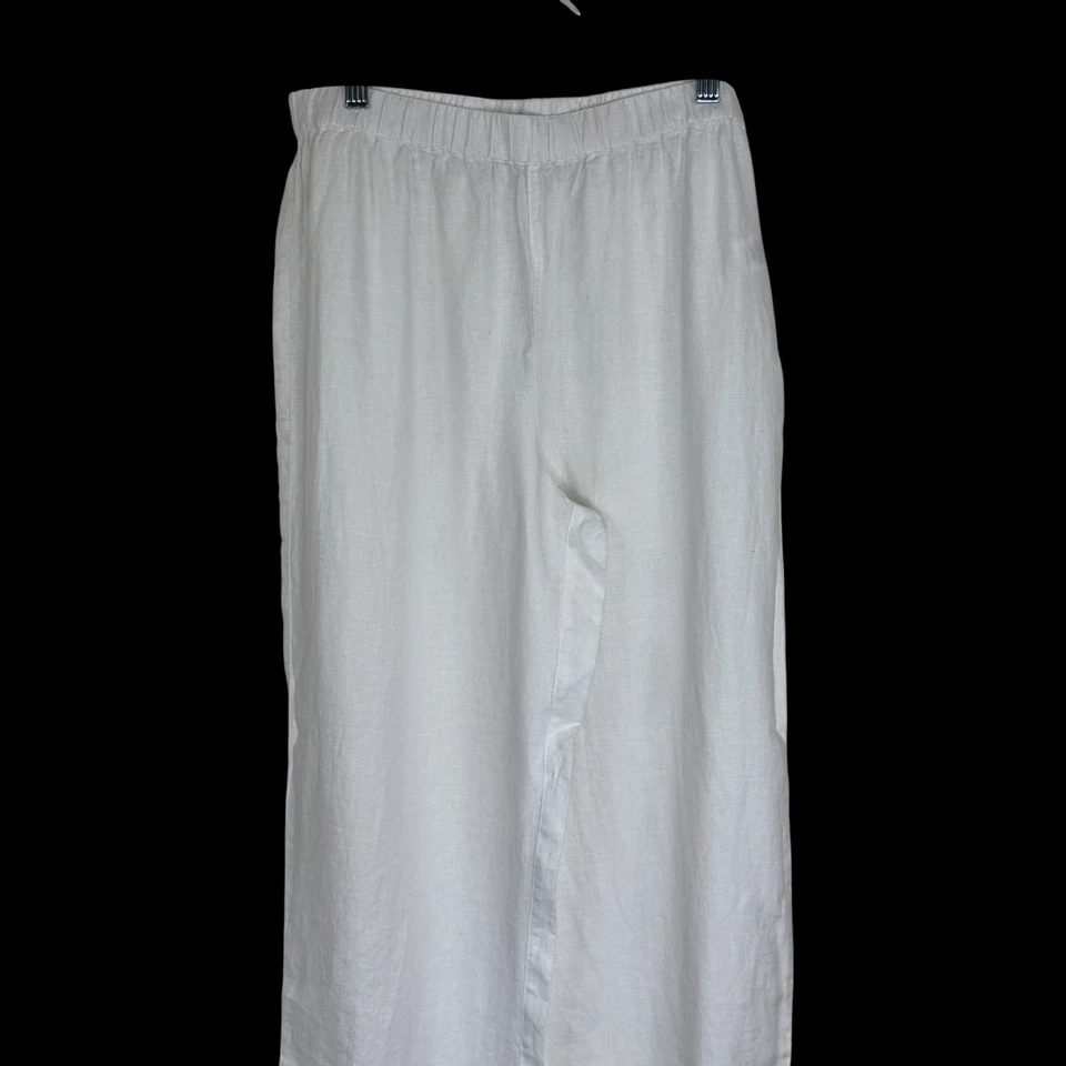 Pantalones de lino Rachel Zoe M blanco borla dobladillo pierna ancha 100 % lino cintura elástica Foto 3 de 4