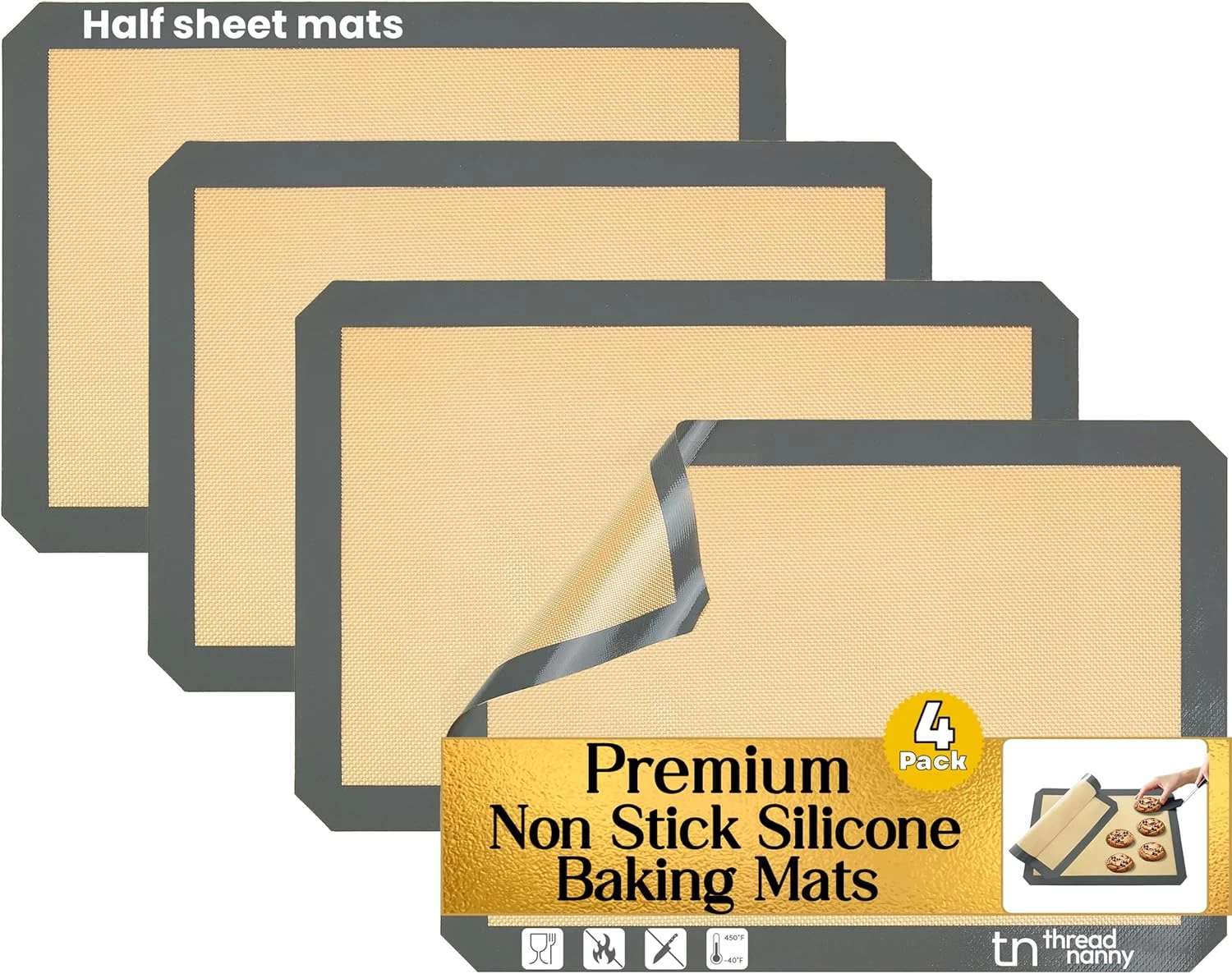 Silicone Baking Mats Half Sheet Non Stick for Oven Reusable 4 Pack - Thick Heavy
Opens in a new wind