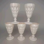 1950s Jeanette Shell Pink Milk Glass Water Goblet Thumbprint Footed Tumbler