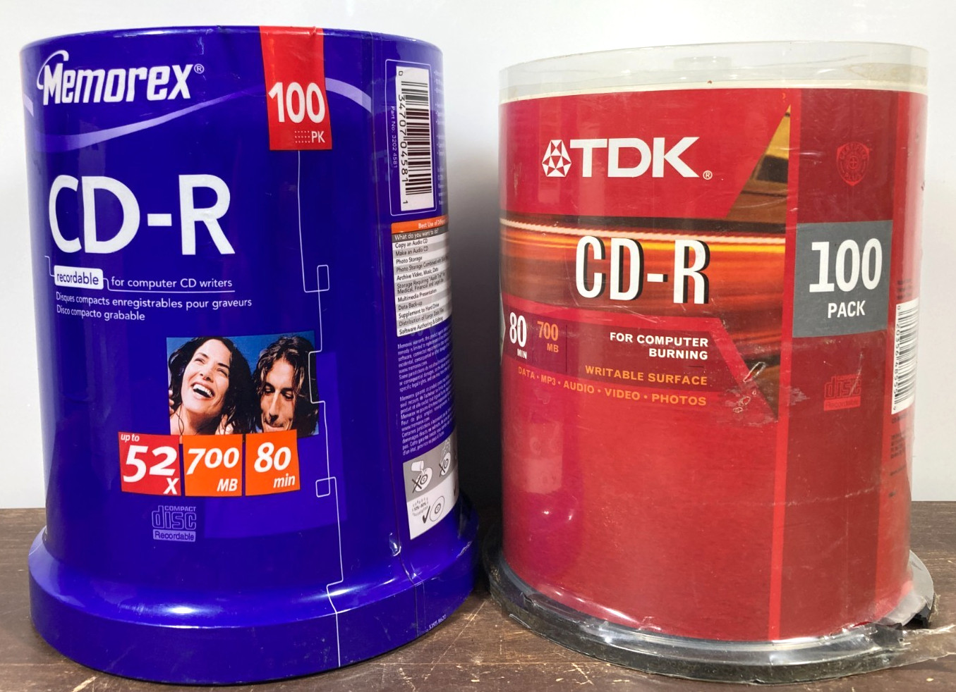 200 CD-R TDK & Memorex 52x 80min w/100 Pack Sleeves Blank Media Discs Spindle