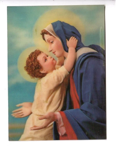 A158- Art Religion * Mary with Child Jesus * 3D Japan