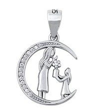Body Accentz .925 Sterling Silver Silver CZ Pendant - Mother Child Pendant
