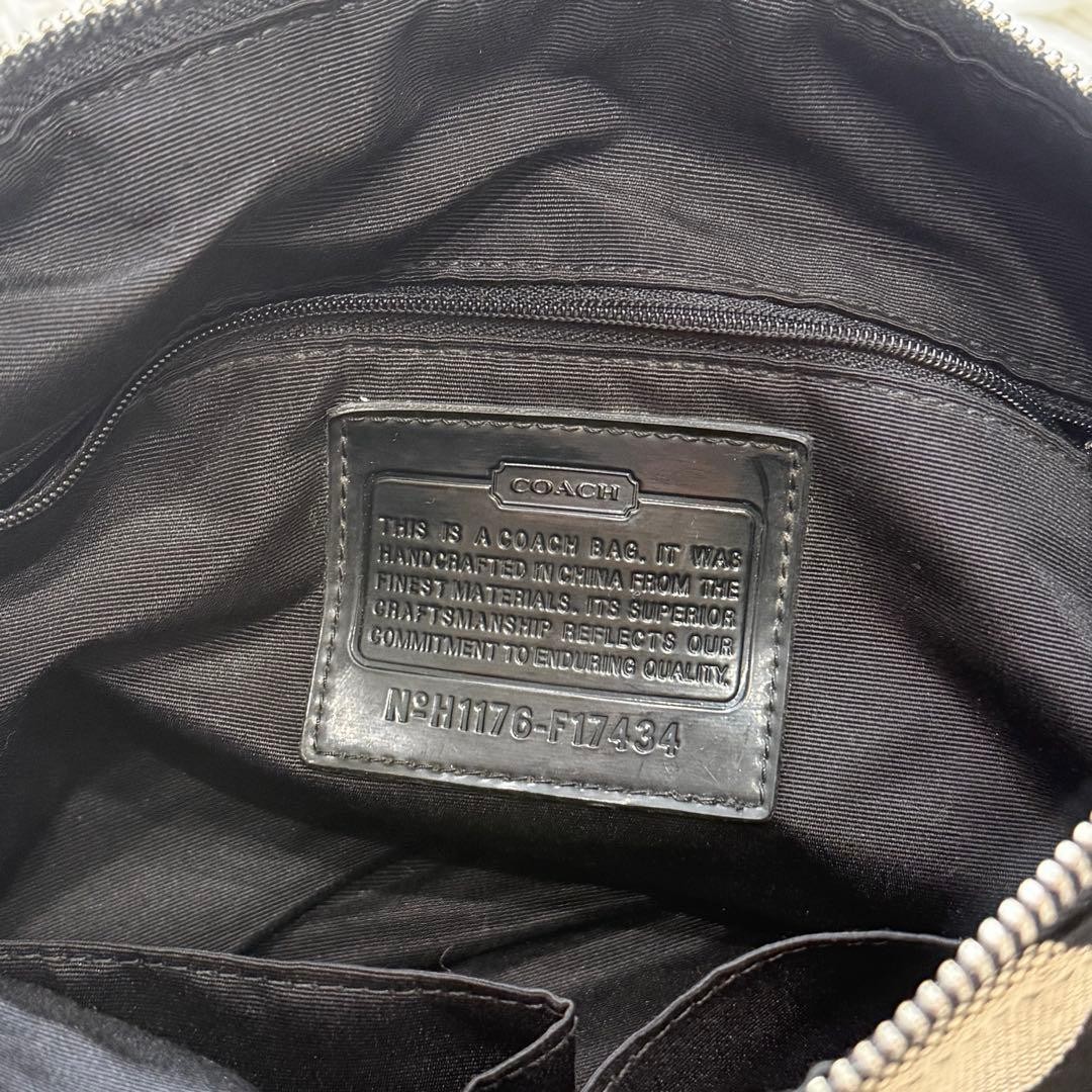 COACH Signature One Shoulder Bag Black Gray Canvas Leather