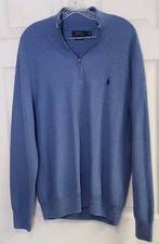 Polo Ralph Lauren Blue Pima Cotton 1/4 Zip Pullover Mock-Neck Sweater Mens L