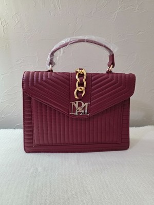 Badgley Mischka Kelly Quilted Vegan Leather Top Handle/Crossbody Bag Wine