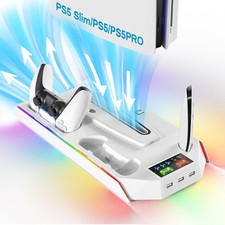 PS5 Cooling Station Stand RGB with Dual Controller Charging color-white