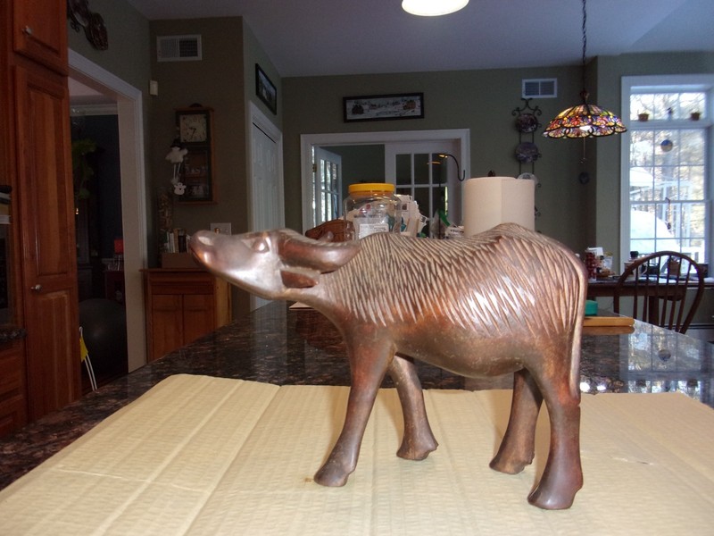 Vintage Carved Water Buffalo, Handmade Wooden