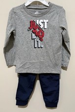 NWOT Nike 2 Piece Set Gray Long Sleeve Shirt W Blue Performance Joggers 24 Month