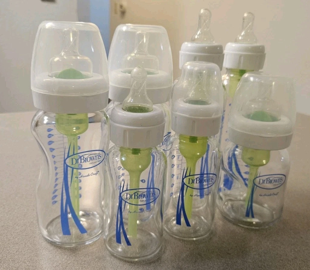 Dr. Brown's Options+ GLASS Baby Bottle Lot (7) Variety Sizes 2oz 4oz 8oz EUC