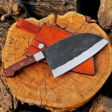 CUSTOM MADE HAND FORGE CARBON STEEL CLEAVER MEAT CHOPPER BUTCHER KNIFE USA.