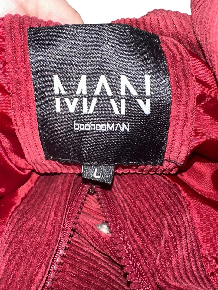 Abrigo acolchado de pana Boohoo para hombre talla L rojo forrado con cremallera completa Foto 3 de 4