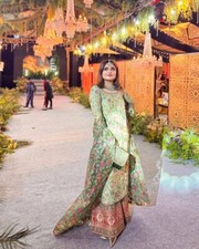 Pista Green Faux Georgette Palazzo Suit With Organza Dupatta For Party Wear