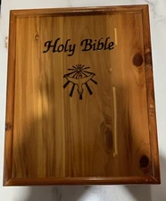 Holy Bible Dove of Peace King James Version in Wooden Cedar Case Union Made 1993