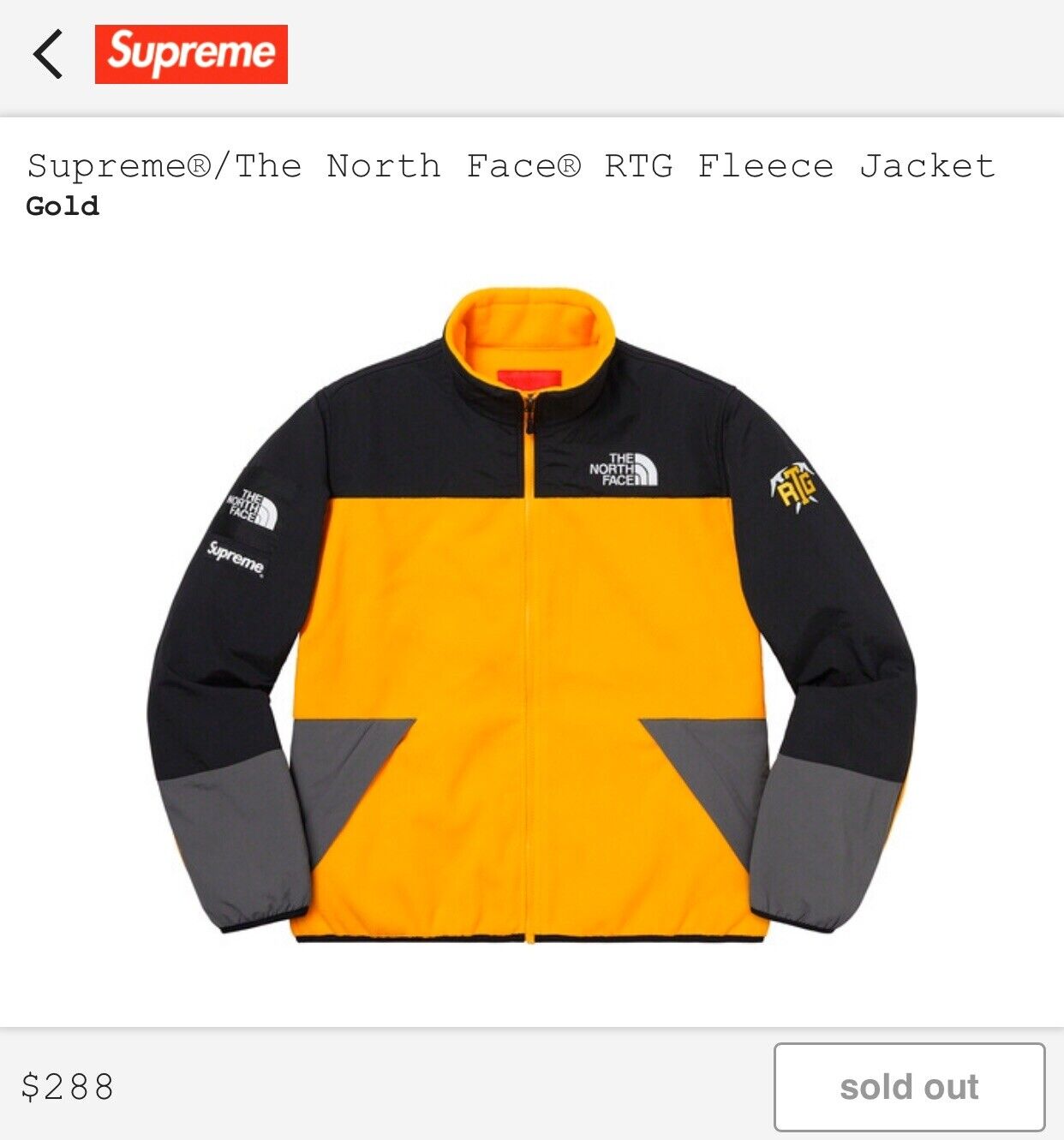 Supreme x TNF The North Face RTG Fleece Gold SS20 Size Large | eBay