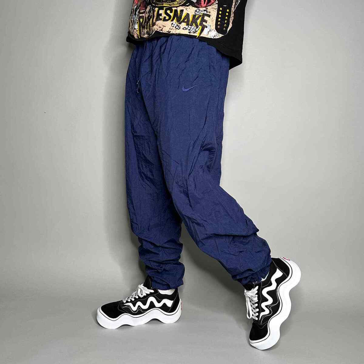 Vintage Nike Track Pants Navy Blue Nylon Joggers Subtle Vintage Nike Track Pants Navy Blue Nylon Joggers Subtle