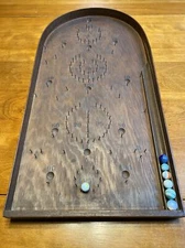 Antique Primative Table Top Marble Game Wood Pinball Plinko Like Flick em FUN VG
