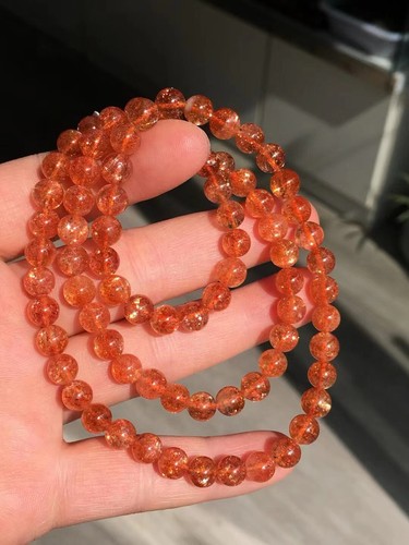 6.9mm Natural Golden Strawberry Sunstone Quartz Crystal Stretch Beads Bracelet - Picture 2 of 2