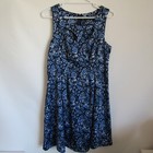 Crossroads 14 Navy & Blue Floral Print Satin Fit & Flare Dress Cut Out