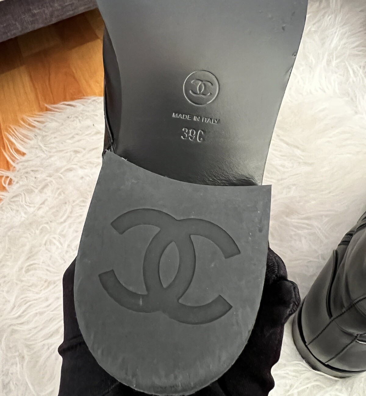 Auth Chanel Classic Black Leather CC Logo Lace-Up Combat Boots - Size 39 image 9