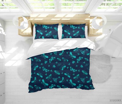 3D Butterflies Pattern Dark Blue Quilt Cover Set Duvet Cover Bedding Pillowcases