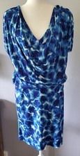 Gap Dress Women's Size M Royal Blue White Ruched Knit Dolman Rayon Blend