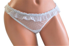 Victoria's Secret Bridal Panty Sheer Lace Bow Back Ruffle Vintage Rhinestone M