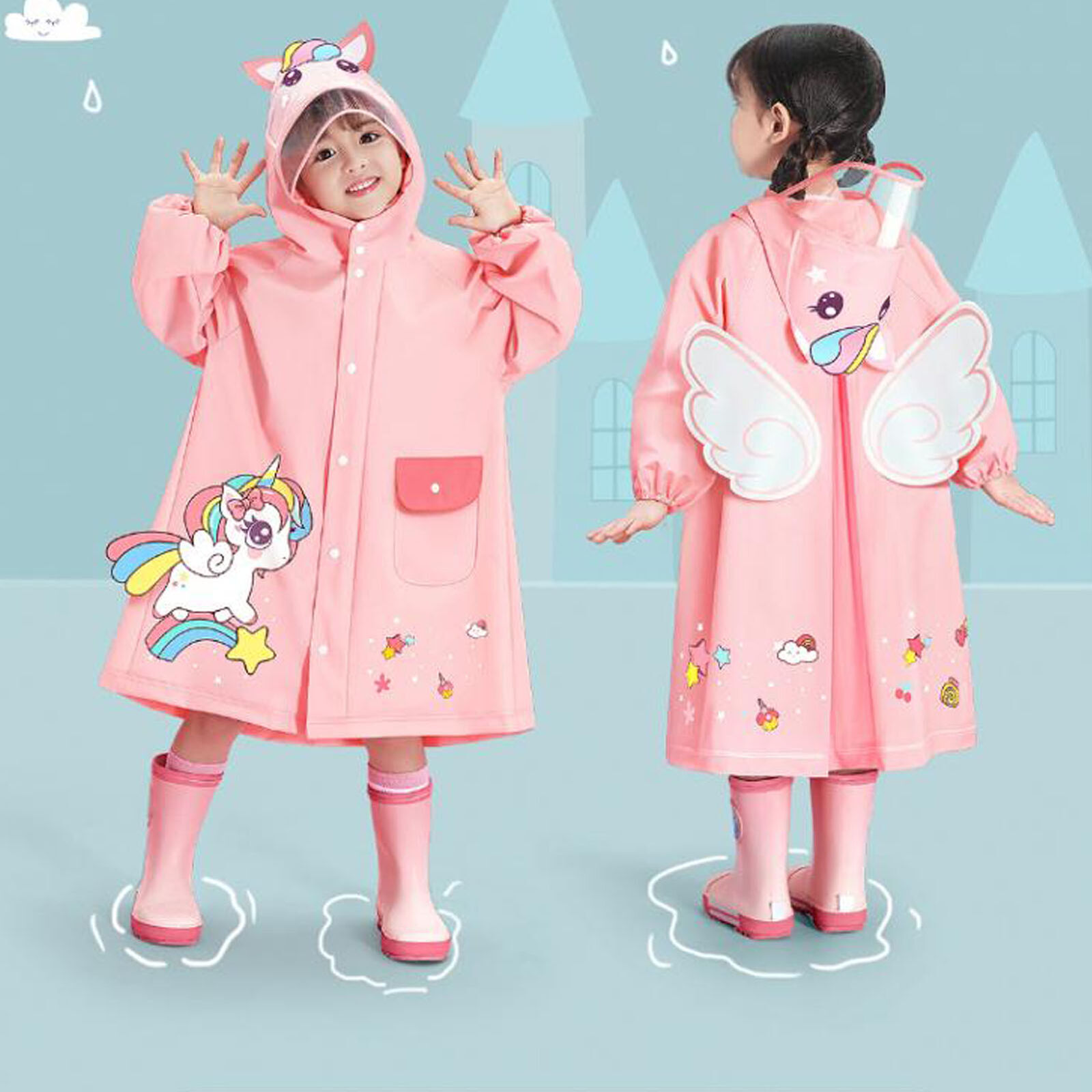 Waterproof Kids Raincoat with Cute Pattern Lightweight Hooded Design  -image