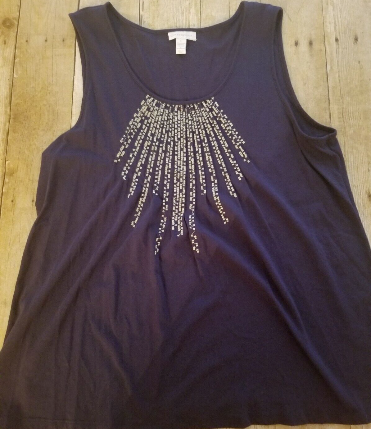 Charter Club Pleated Top W/Gold Thread Trim Sleeveless  Blue Woman's Large. ..